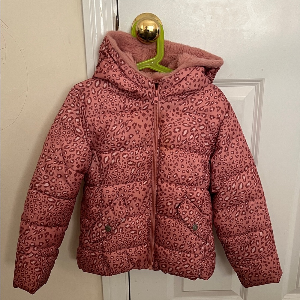 Mango Pink Leopard Print Puffer Jacket